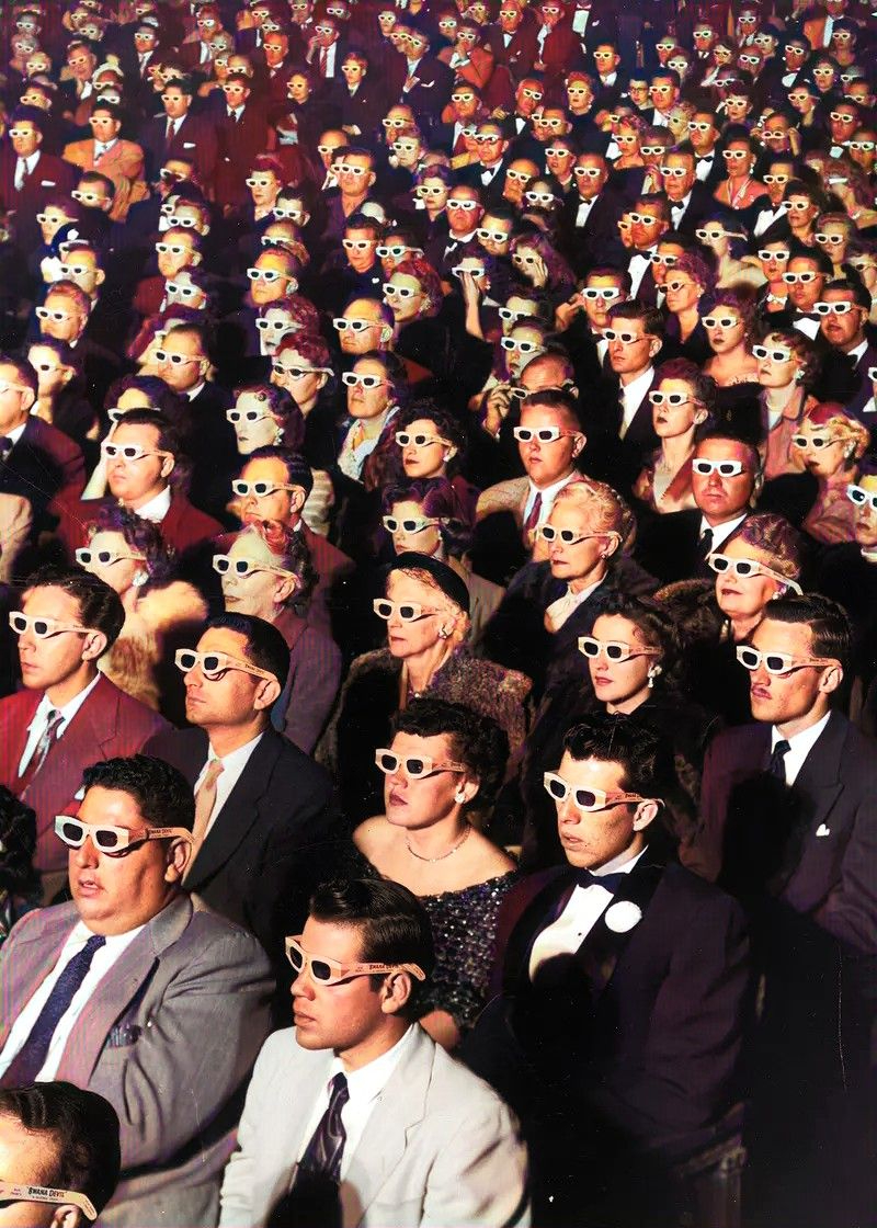 An audience sports 3D glasses at Paramount Theater in 1952